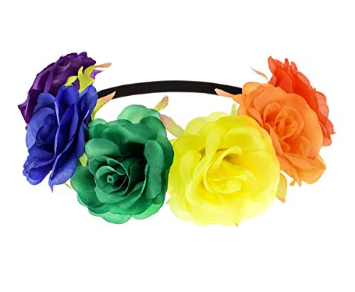 Merroyal Rose - Diademas de flores hippie Multicolor Arco Iris 85