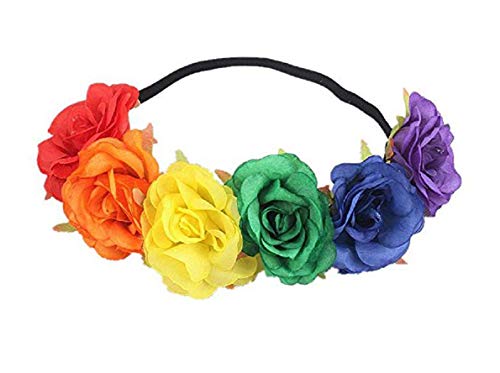 Merroyal Rose - Diademas de flores hippie Multicolor Arco Iris 85
