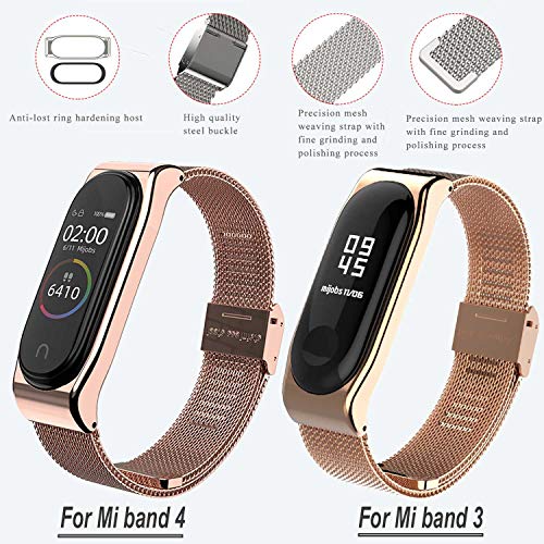 Mijobs Correas de Xiaomi Mi Band 3 Correa Bracelet, Milanese Loop Reloj Pulsera de Ajustable de Acero Inoxidable para Xiaomi Mi Band 3 (No Host) (Milanese Rosa Gold)