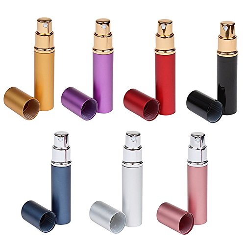 MINGZE 7 Piezas 10ML Atomizador del Perfume, rociador Botellas de Perfume, Carcasa de Aluminio trazador de líneas de Cristal de la Botella, Mini dispensadores vacíos portátiles de la Botella