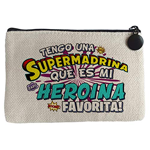 Monedero tengo una Supermadrina que és mi heroína favorita regalo para madrina - Beige, 15 x 10 cm