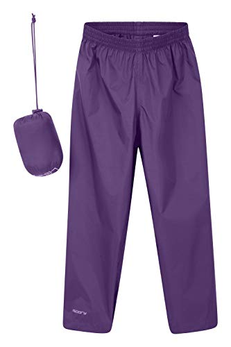 Mountain Warehouse Protectores Impermeables para niños Pakka - Pantalón con Costuras Selladas - Tobillo Ajustable - Pantalones Plegables para Lluvia - para la Escuela Morado 152