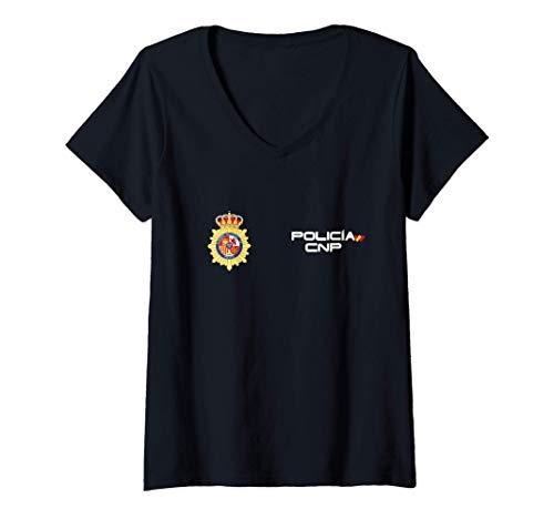 Mujer Camiseta de Policia Nacional España Camiseta Cuello V