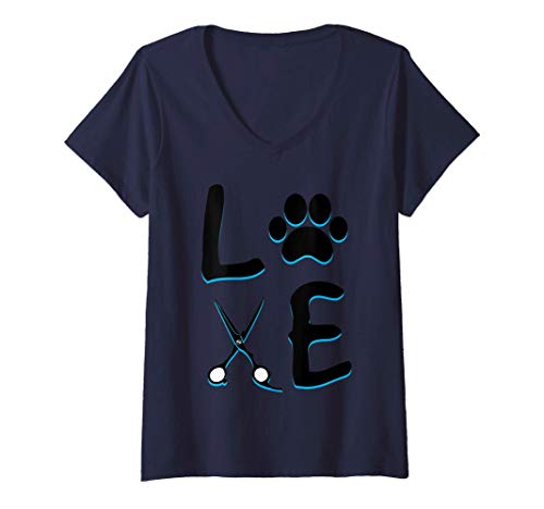 Mujer Peluquería para perros, regalo para el cuidado de mascotas Camiseta Cuello V