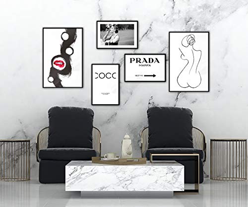 murando Poster Conjunto de 5 Carteles Colección de Posters Cuadro Impresos Póster con Motivos Artísticos Galería de Pared Serie de Carteles Negro Blanco Arte Coco Prada Abstracto Labios Fashion