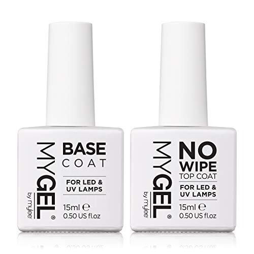 MyGel by Mylee Esmalte de uñas en gel, sin toallitas, capa superior y base, 2 x 15 ml, UV/LED, para manicura, pedicura