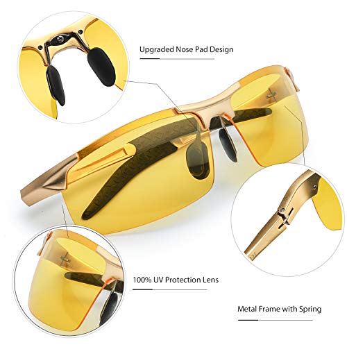 Myiaur Gafas polarizadas HD de la visión nocturna de Deportivas Style para conducir las antideslumbrantes de la lente amarilla 100% UVA UVB protection (dorado, amarillo)