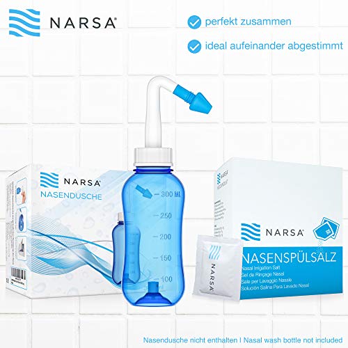 NARSA® Sales de Lavado Nasal Solución Natural Salina en Bolsas Individuales Limpieza e Irrigación de la Nariz Congestión Rinitis Alergia Polvo Polen y Otras Infecciones Kit 60 Unidades