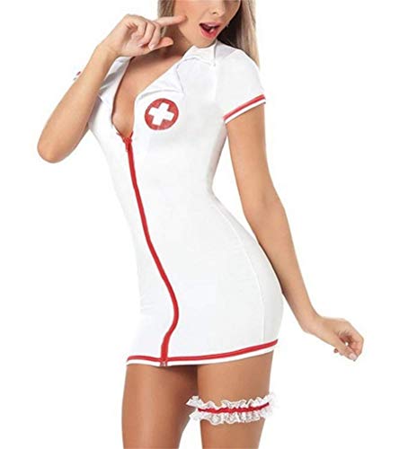 NAVARCH Mujeres Enfermera Conjunto De Lencería Tentación Babydoll Disfraces de Enfermera Uniforme Tentacion Camisetas Vestido Sexy Ropa de Dormir Lencería Cosplay Ropa de Dormir