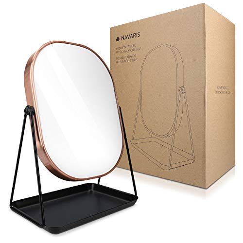 Navaris Espejo de Maquillaje para Mesa - Espejo para tocador baño - Accesorio Decorativo con Soporte y Base para Poner Joyas cosméticos - En Bronce