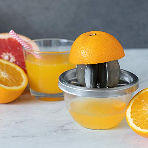 Navaris Exprimidor Manual de Acero Inoxidable - Exprimidor de cítricos para zumos - Prensa de Mano para limón, Lima, Naranja Pomelo - Diámetro 10CM