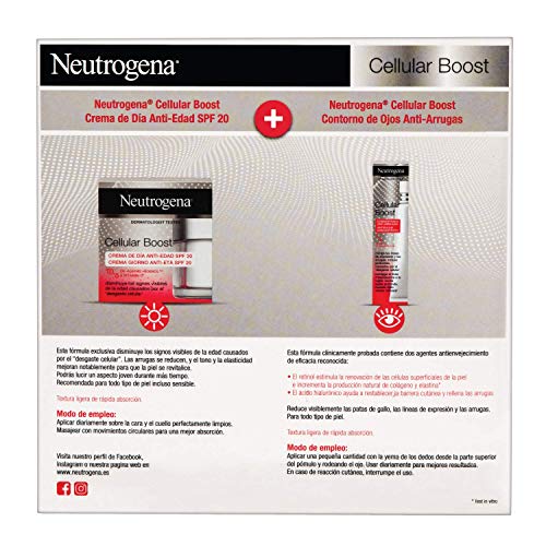 Neutrogena Cellular Boost Anti-edad, Pack Crema de Día SPF20 + Contorno de Ojos Anti-arrugas Rejuvenecedor