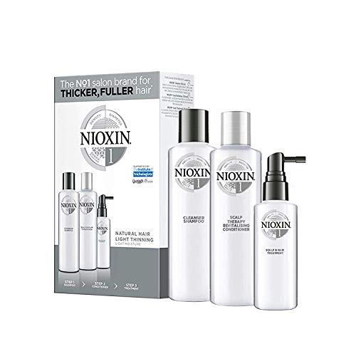 Nioxin Kit de 3 Pasos Sistema 1 - Tratamiento para Cabello Natural con Debilitamiento Leve e Hidratación Ligera (Champú 300 ml, Acondicionador 300 ml y Tratamiento 100 ml)