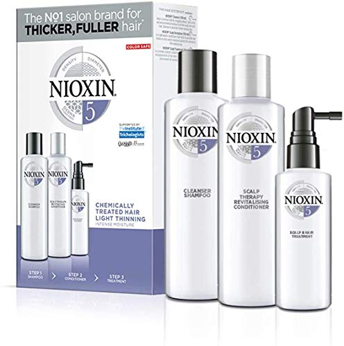 Nioxin Kit de 3 Pasos Sistema 5 - Tratamiento para Cabello Tratado con Químicos Ligeramente Debilitado (Champú 300 ml, Acondicionador 300 ml y Tratamiento 100 ml)