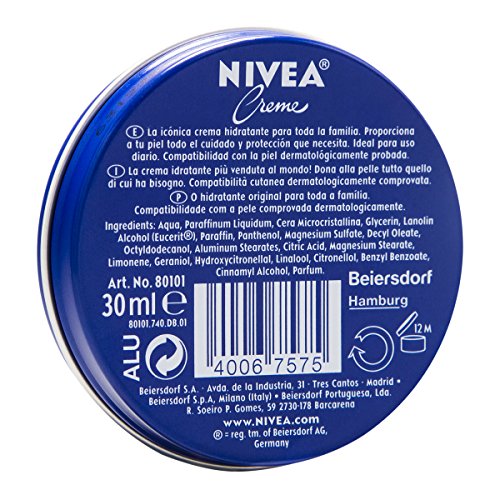 NIVEA Creme (1 x 30 ml), crema hidratante corporal y facial para toda la familia, crema universal para una piel suave e hidratada, crema multiusos