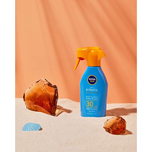 NIVEA SUN Protege & Broncea Spray Solar FP30 (1 x 300 ml), activador del bronceado, protección solar alta, protector solar hidratante y resistente al agua