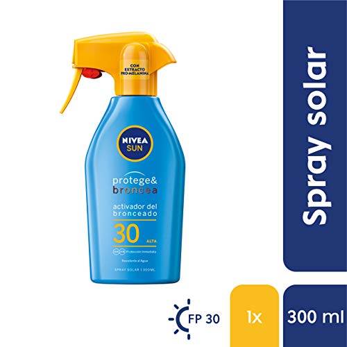 NIVEA SUN Protege & Broncea Spray Solar FP30 (1 x 300 ml), activador del bronceado, protección solar alta, protector solar hidratante y resistente al agua