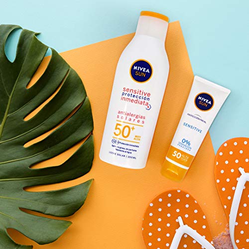 NIVEA SUN Sensitive Protección Facial FP 50, protector solar facial para piel sensible, crema sin perfume con 0% sensación pegajosa - 1 x 50 ml