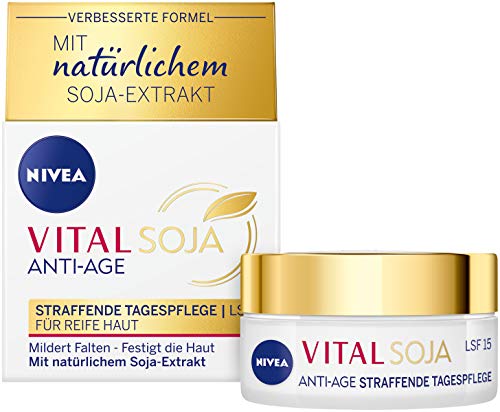 Nivea Vital Soja - Cuidado diario con FPS 15 (50 ml), fórmula reafirmante con extracto de soja natural, hidratación para arrugas suaves