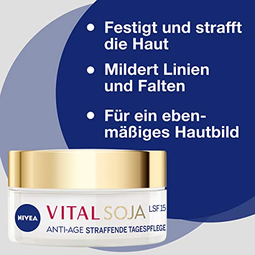 Nivea Vital Soja - Cuidado diario con FPS 15 (50 ml), fórmula reafirmante con extracto de soja natural, hidratación para arrugas suaves