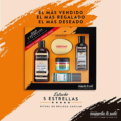 Nuggela & Sulé - Estuche 5 estrellas, pack champú premium, champú polinesia, mascarilla South Beach, bruma capilar Maar y cepillo