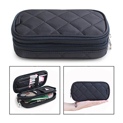 OFKPO Estuche para Maquillaje para Mujer, Organizador de Viaje con 2 Compartimentos, Funda de Viaje para Cosméticos Joyería/Labial/Cepillo de Sombra (Negro)