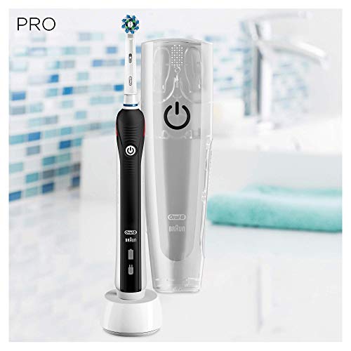 Oral-B PRO 2 2500 CrossAction - Cepillo de Dientes Eléctrico Recargable con Tecnología de Braun, 1 Mango Negro, 2 Modos Incluyendo Cuidado de Las Encías, 1 Cabezal de Recambio Y 1 Estuche de Viaje