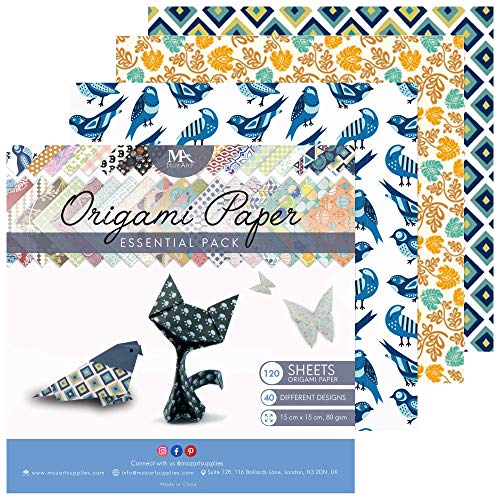 Origami Papel para Papiroflexia - 120 Hojas de Origami para Crear Figuras Hermosas - Origami Paper - Estampados con 40 Motivos Distintos, Ideal Para Grandes y Chicos - MozArt Supplies