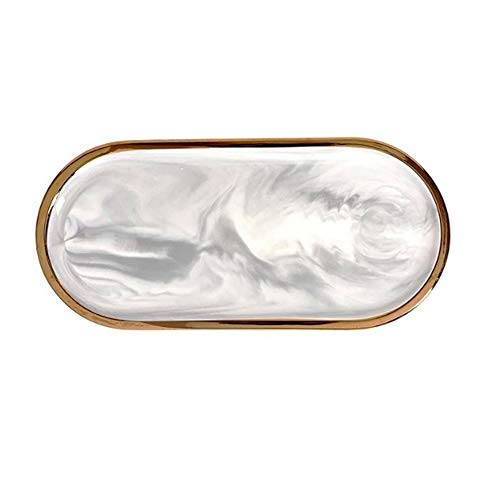 Oval Cerámica de mármol Bandeja de Joyas Anillo Plato Anillo Titular Organizador de cosméticos Plato Plato De Pastel Plato de Frutas Decoración del hogar Regalo de Boda para niña (Dorado)