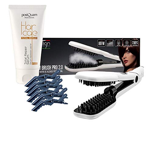 PACK CEPILLO DE VAPOR ALISADOR + 6 PINZAS PROFESIONALES + SERUM REPARADOR CAPILAR 75 ML