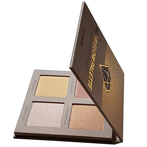 Paleta De Iluminadores De Maquillaje Coloretes En Polvo - Polvos Bronceadores Highlighter Paleta Maquillaje Profesional Con Espejo - 4 Altamente Pigmentados Colores Brillante - Vegano, Hipoalergénico