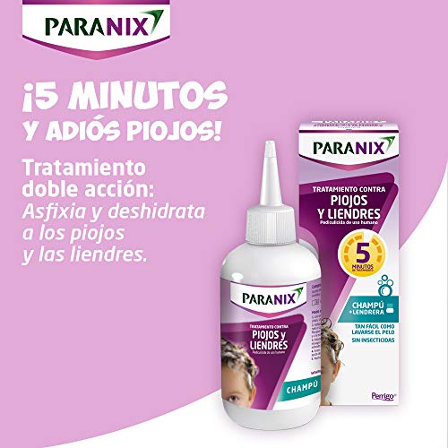 Paranix Champú Antipiojos Tratamiento para Eliminar Piojos y Liendres sin Insecticidas, contra Infestaciones de Piojos 100% Efectivo Contra Piojos en 5 Minutos, Incluye Lendrera Metálica, 200 ml