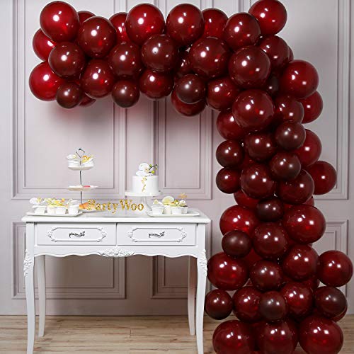 PartyWoo Borgoña Globos 100 Piezas 12’’ Matte Rojos Globos, Globos de Látex para Decoraciones de Fiesta de Borgoña, Decoraciones de Boda de Borgoña, Decoración de Ducha de Bebé de Borgoña