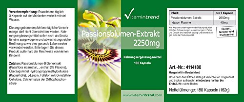 Pasiflora en cápsulas – Extracto de flor de la pasión – Pasionaria – 2250mg Consumo diario – Passiflora incarnata – 180 cápsulas veganas