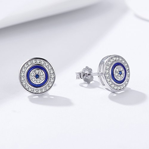 Pendientes redondos de plata de ley 925 con ojo azul para mujeres, joyería de plata de ley