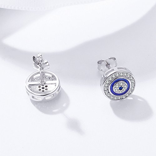 Pendientes redondos de plata de ley 925 con ojo azul para mujeres, joyería de plata de ley