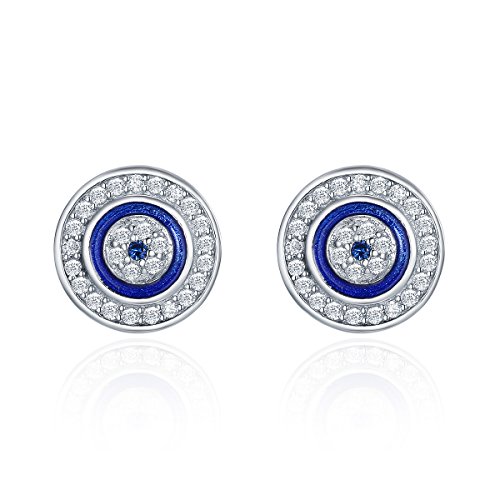 Pendientes redondos de plata de ley 925 con ojo azul para mujeres, joyería de plata de ley