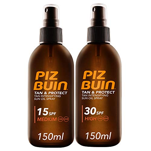 Piz Buin - Protector Solar, Tan & Protect Intensificador del Bronceado Aceite SPF 30 + SPF 15 - Pack 2 x 150 ml