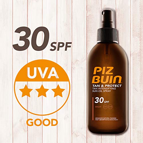 Piz Buin Tan & Protect Protector Solar Acelerador del Bronceado, Aceite en Spray SPF 30, Protección Alta - 150 ml