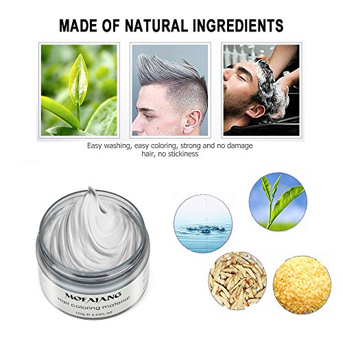 Plata coloreado pelo Cera peinado Crema Instant pelo Cera Cabello naturales gris plata color Wax Matte Cera 4,23 oz para hombres y mujeres para fiestas, Cosplay, Noche Club, Masquerade, halloween