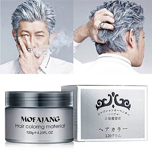 Plata coloreado pelo Cera peinado Crema Instant pelo Cera Cabello naturales gris plata color Wax Matte Cera 4,23 oz para hombres y mujeres para fiestas, Cosplay, Noche Club, Masquerade, halloween