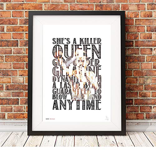 Póster A3, diseño de Freddie Mercury, de la Reina, Killer Queen, letra de la canción, edición limitada