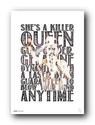 Póster A3, diseño de Freddie Mercury, de la Reina, Killer Queen, letra de la canción, edición limitada