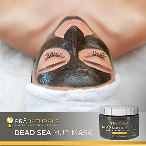 PraNaturals 550g Mascarilla Facial y Corporal 100% Natural y Orgánica con Barro del Mar Muerto, Rica en Minerales Nutritivos, Hidrata y Desintoxica la Piel, Exfolia Células Muertas de la Piel