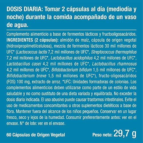 Probióticos y Prebióticos 30 Mil Millones de UFC 60 Cápsulas | 7 Cepas Lactobacilos y Bifidobacterias | Protege Flora Intestinal Mejora Sistema Inmunológico Candidiasis Colon Irritable Estreñimiento