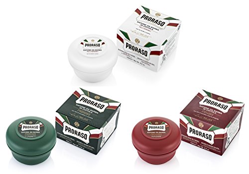 Proraso Taza de jabón de afeitar mixto Triple Pack de 3 x 150 ml Verde,blanco y rojo