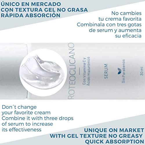 Proteoglicanos en Serum con Vitamina C y Hialuronico 30ml - Hidratante, Antiarrugas y Antioxidante - Único con textura Gel – Absorción Rápida – Todo tipo de Pieles - Unisex