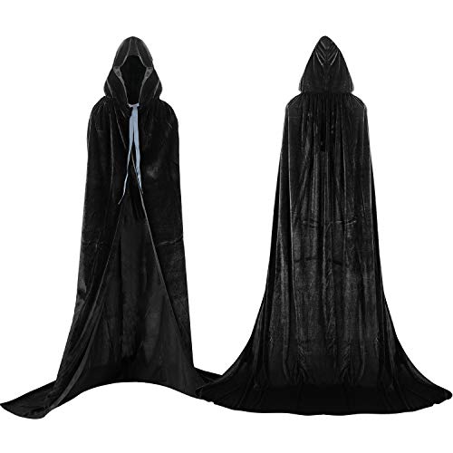 Proumhang Negro Largo Capa con Capucha Terciopelo Disfraz de Halloween para Mujeres Hombres Halloween Carnaval Navidad Fiesta Disfraces