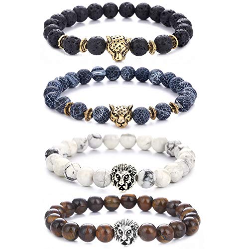 Pulsera de piedra lava pulseras de 4 piezas para hombres y mujeres pulseras de piedra natural