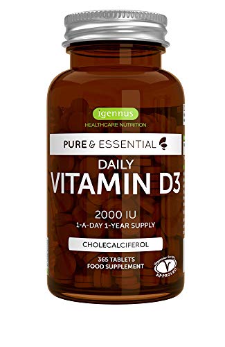 Pure & Essential Vitamina D3 Cotidiana, colecalciferol 2000 UI, suministro diario para un año, 365 comprimidos (1)